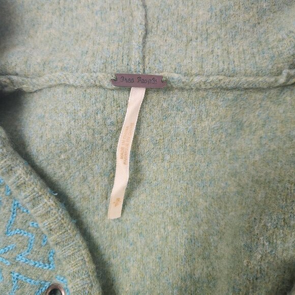 Free People Lace-Up Hoodie Vest Green Turquoise Embroidery Women S - Picture 6 of 12